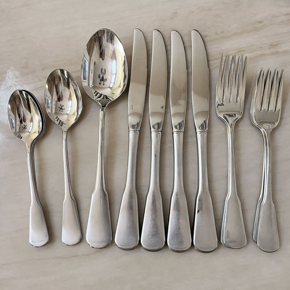 ONEIDA Colonial Boston-Glossy Stainless Flatware Set of 16 Sss Fiddle Tip 18/8